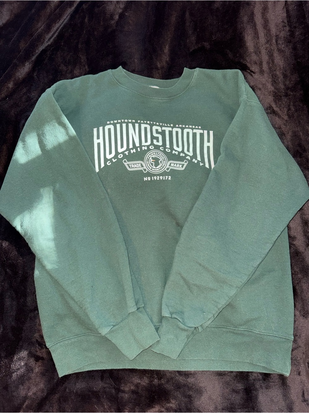 Hanes Forest Green Crewneck Sweatshirt with White Houndstooth Logo
